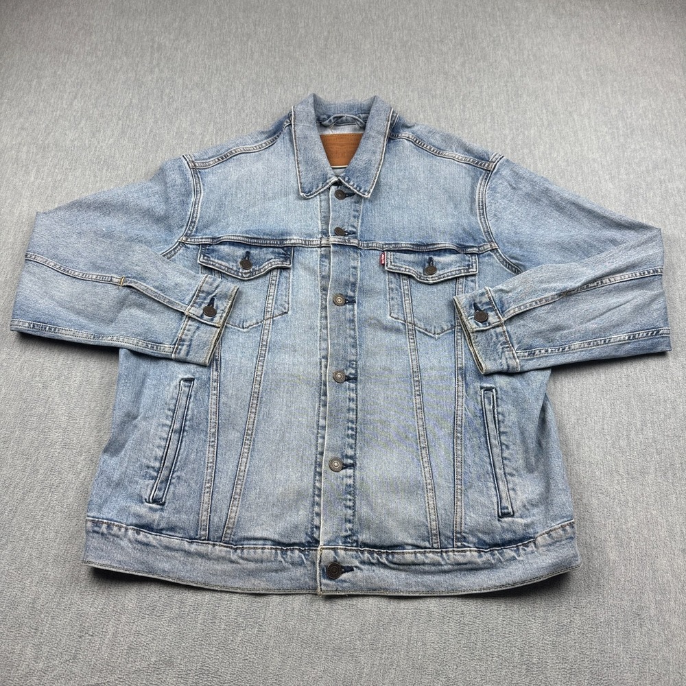 Levis Denim Trucker Jacket Men XL Blue Premium Big E Western Cowboy Rodeo‎ Coat